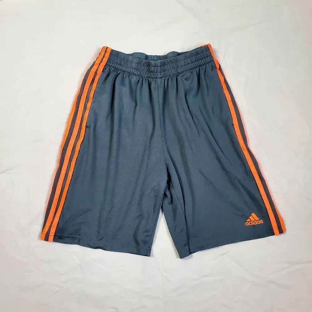 Adidas Boys Classic 3 Stripe Athletic Shorts Size XL (16/18) Gray/Orange